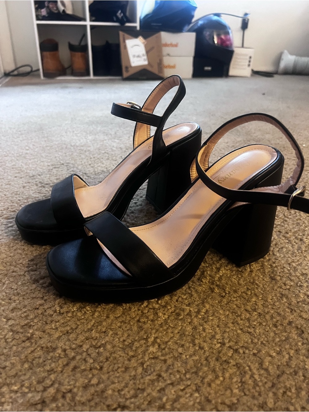 Black High Block Heel Platform Sandals - Women